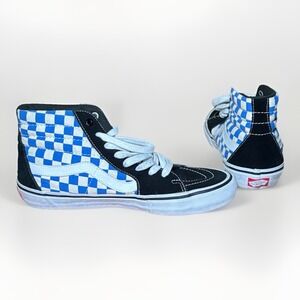 Vans Sk8-Hi Mens 9.5 Checkerboard High Top Skate Sneaker Black Blue White Youth